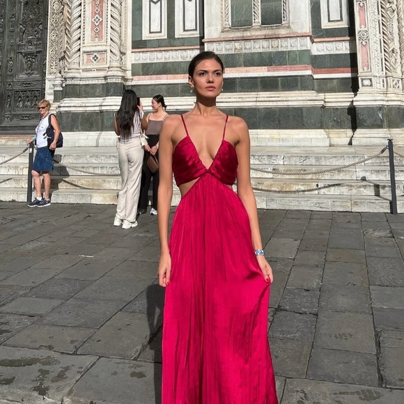 Zara Dresses & Skirts - Zara dress maxi boho pleated satin flowy summer vacation wedding evening